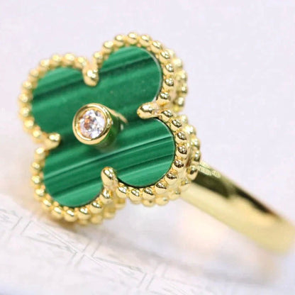 [⭐Glow]CLOVER MALACHITE RING GOLD DIAMOND