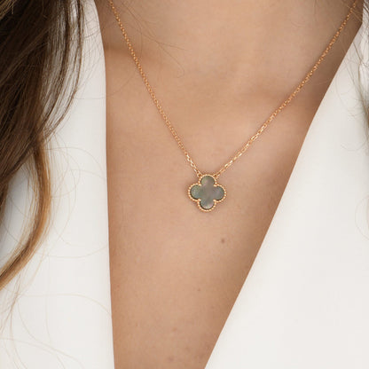 [⭐Glow]CLOVER 15MM  GRAY MOTHER OF PEARL NECKLACE
