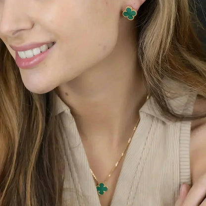 [⭐Glow]CLOVER MINI 9.5MM MALACHITE  EARRINGS