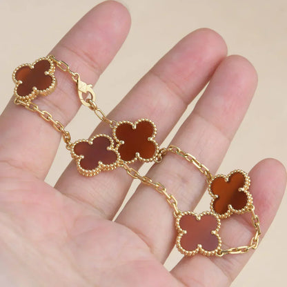 [⭐Glow] CLOVER 5 MOTIF RED CORNELIAN BRACELET COLLECTION
