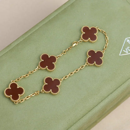 [⭐Glow] CLOVER 5 MOTIF RED CORNELIAN BRACELET COLLECTION