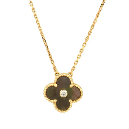 [⭐Glow]CLOVER 15MM DIAMOND AND MOTHER-OF-GREY NECKLACE