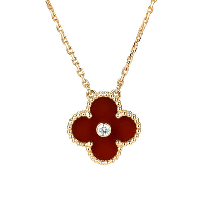 [⭐Glow]CLOVER 15MM DIAMOND CARNELIAN NECKLACE