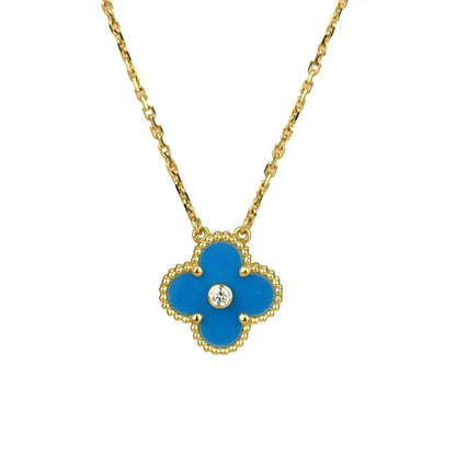 [⭐Glow]CLOVER 15MM DIAMOND AND BLUE AGATE NECKLACE