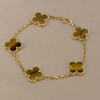 [⭐Glow] CLOVER 5 MOTIFS TIGER EYE BRACELET COLLECTION