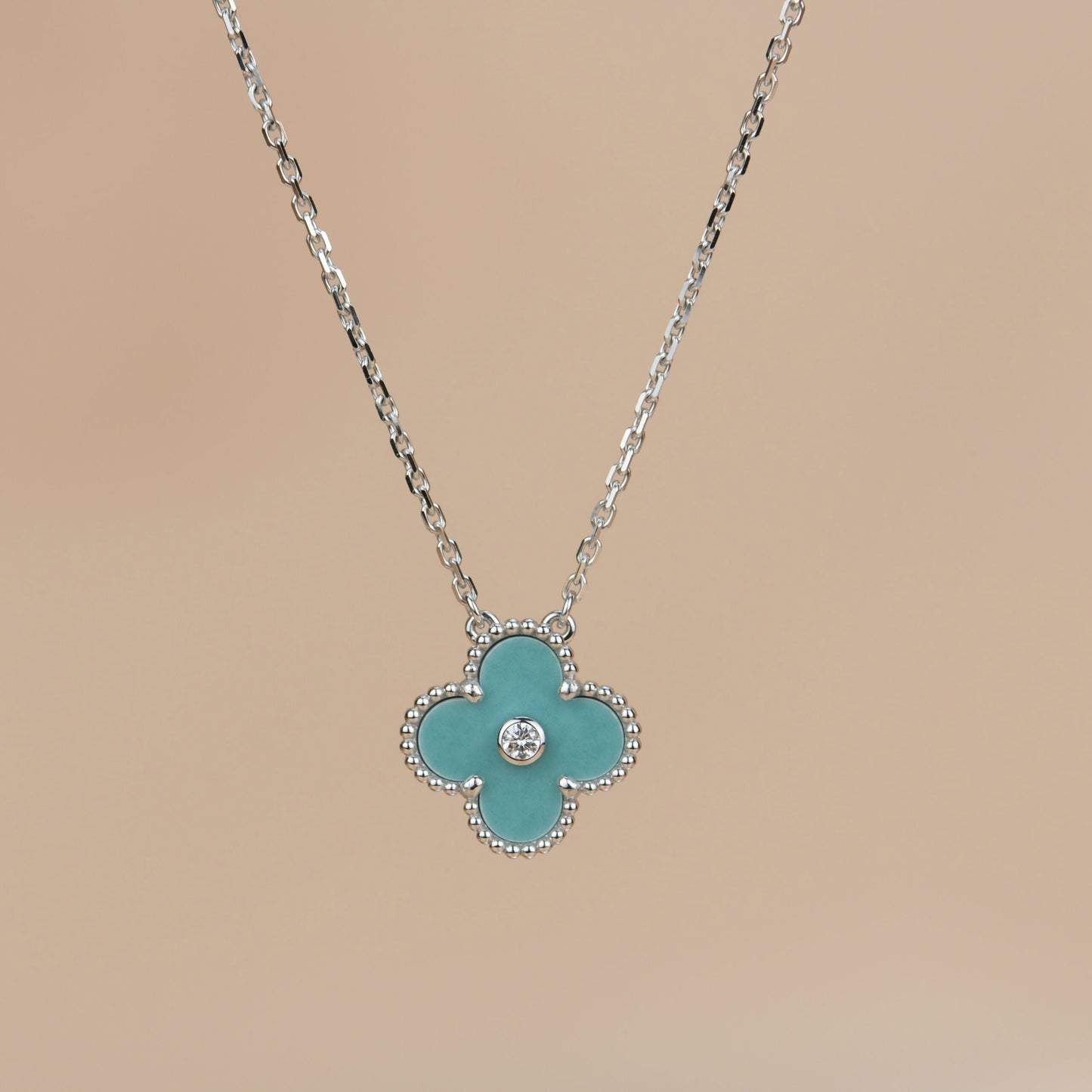 [⭐Glow]CLOVER 15MM DIAMOND SVRES PORCELAIN  NECKLACE SILVER