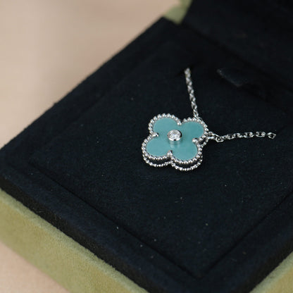 [⭐Glow]CLOVER 15MM DIAMOND SVRES PORCELAIN  NECKLACE SILVER