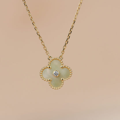 [⭐Glow]CLOVER 15MM DIAMOND GOLD MOTHER OF PEARL NECKLACE