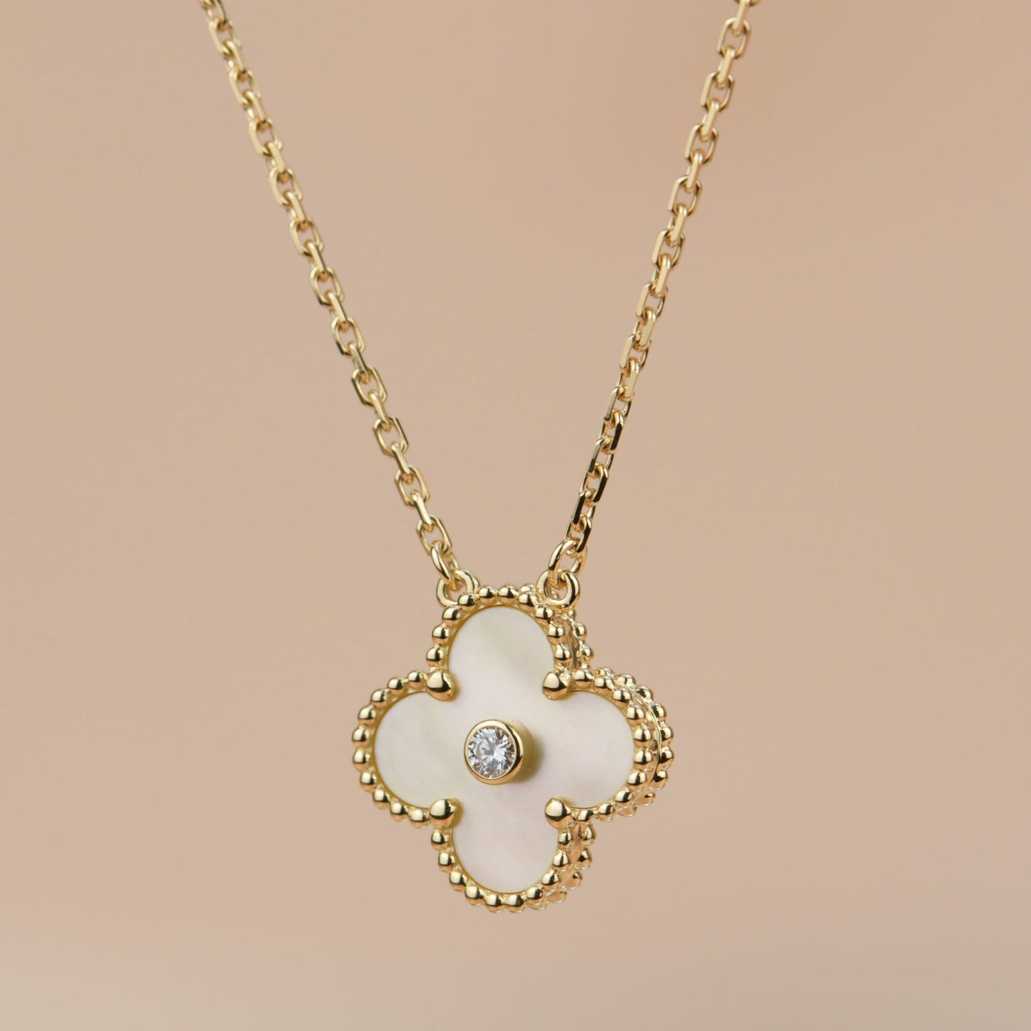 [⭐Glow]CLOVER 15MM DIAMOND GOLD MOTHER OF PEARL NECKLACE