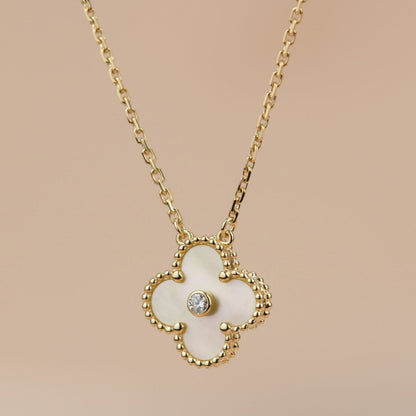 [⭐Glow]CLOVER 15MM DIAMOND GOLD MOTHER OF PEARL NECKLACE