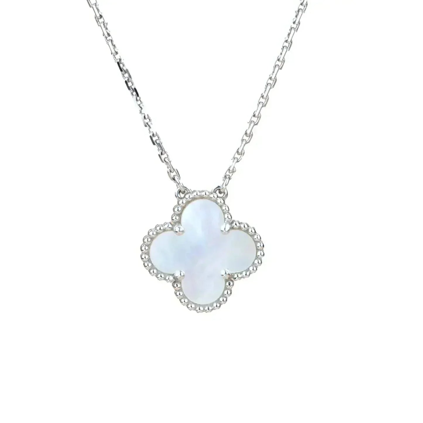 [⭐Glow]CLOVER  15MM WHITE MOTHER-OF-PEARL SILVER