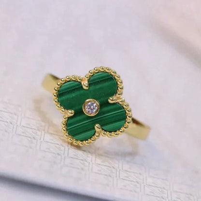 [⭐Glow]CLOVER MALACHITE RING GOLD DIAMOND