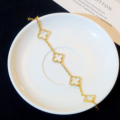[⭐Glow]CLOVER 5 MOTIF ROCK CRYSTAL BRACELET