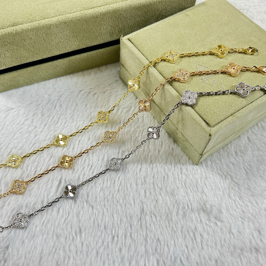 [⭐Glow]CLOVER 6 MOTIF DIAMOND LASER BRACELET