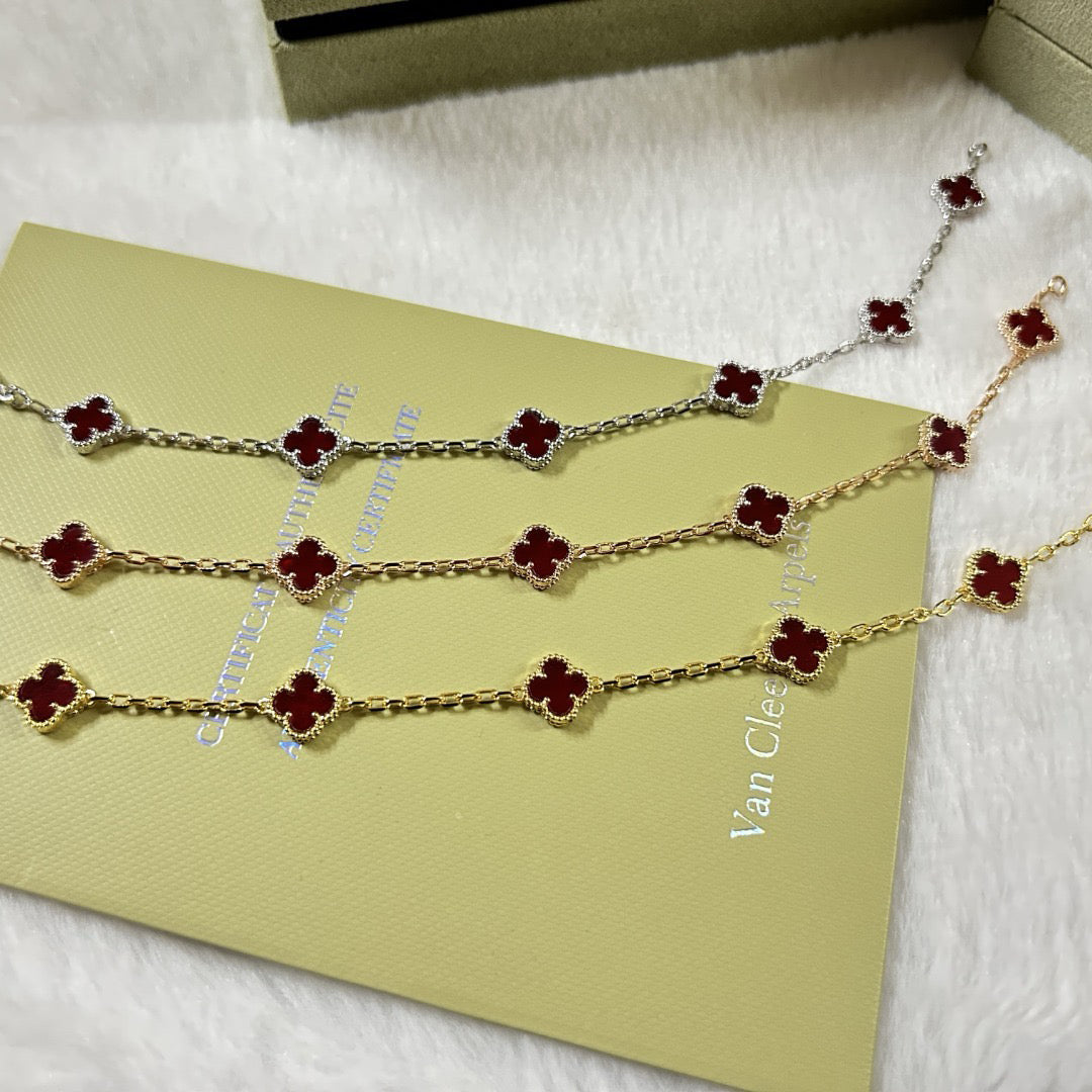 [⭐Glow]CLOVER 6 MOTIF RED AGATE BRACELET