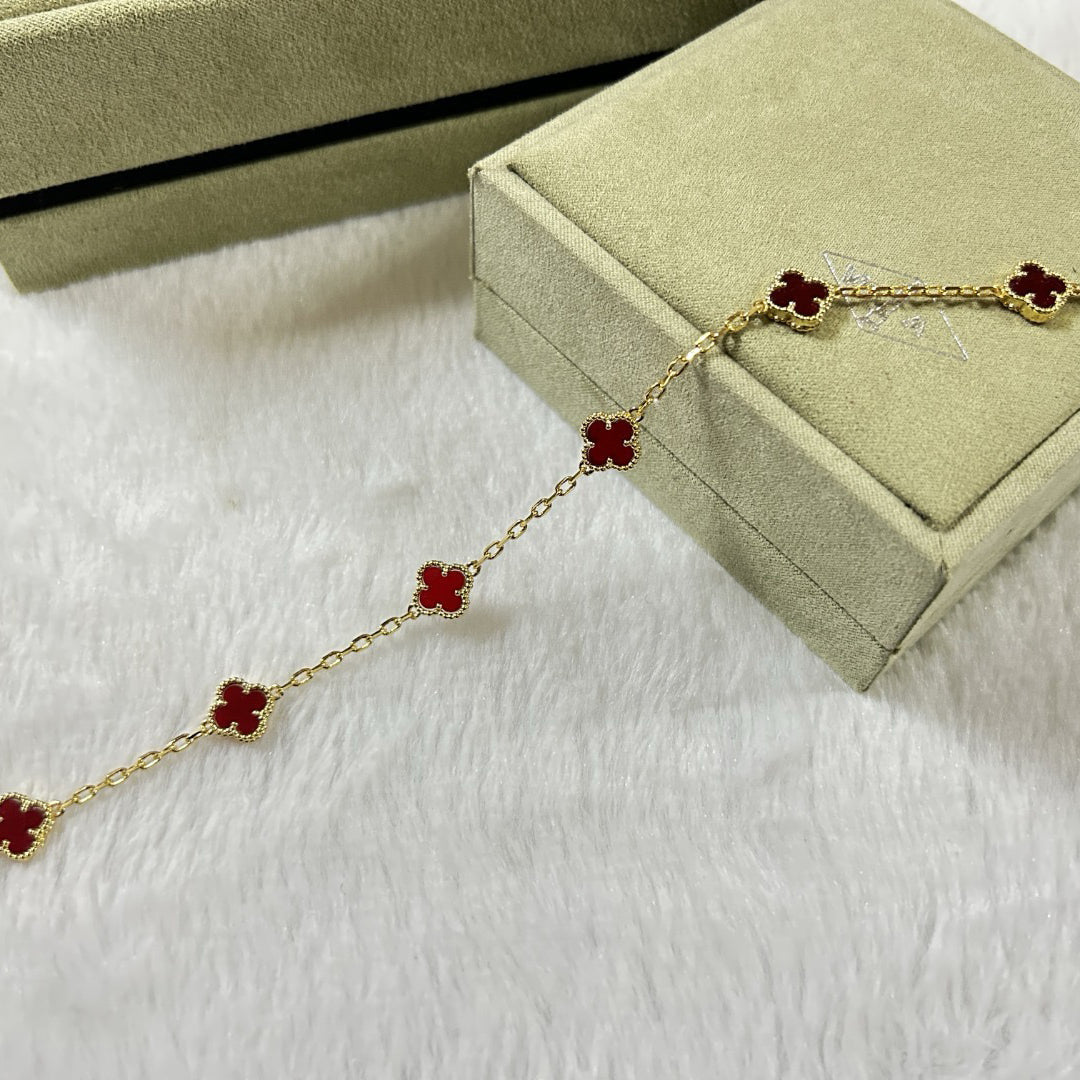 [⭐Glow]CLOVER 6 MOTIF RED AGATE BRACELET