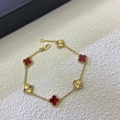 [⭐Glow]CLOVER 6 MOTIF RED AGATE LASER BRACELET
