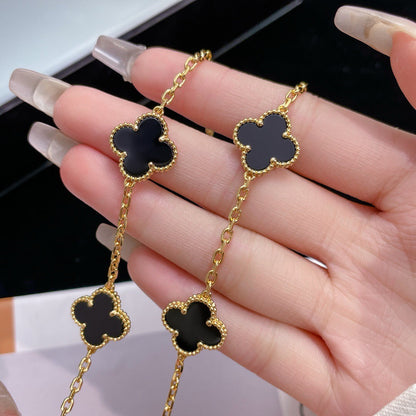 [⭐Glow]CLOVER 10 MOTIFS ONYX NECKLACE