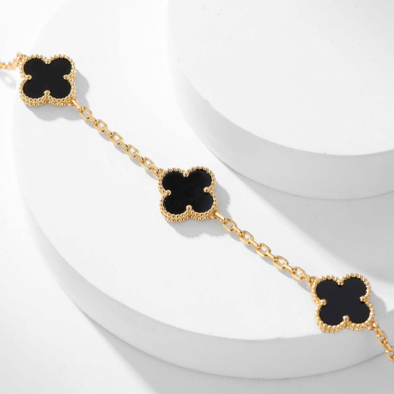 [⭐Glow]CLOVER 10 MOTIFS ONYX NECKLACE