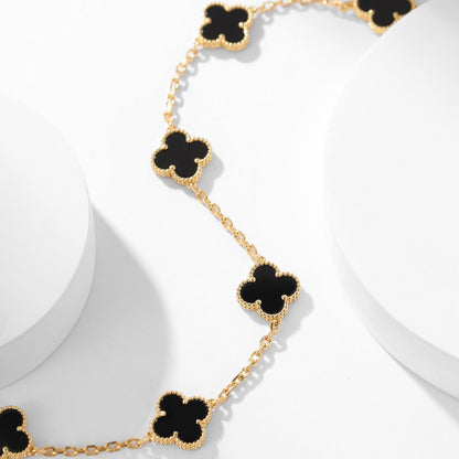 [⭐Glow]CLOVER 10 MOTIFS ONYX NECKLACE