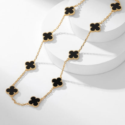 [⭐Glow]CLOVER 10 MOTIFS ONYX NECKLACE