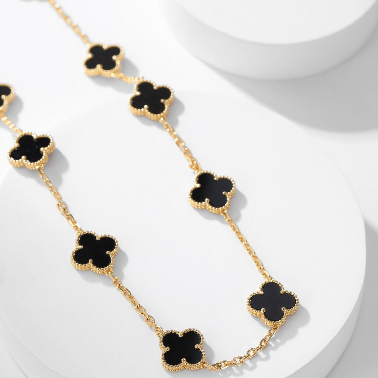 [⭐Glow]CLOVER 10 MOTIFS ONYX NECKLACE