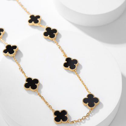 [⭐Glow]CLOVER 10 MOTIFS ONYX NECKLACE
