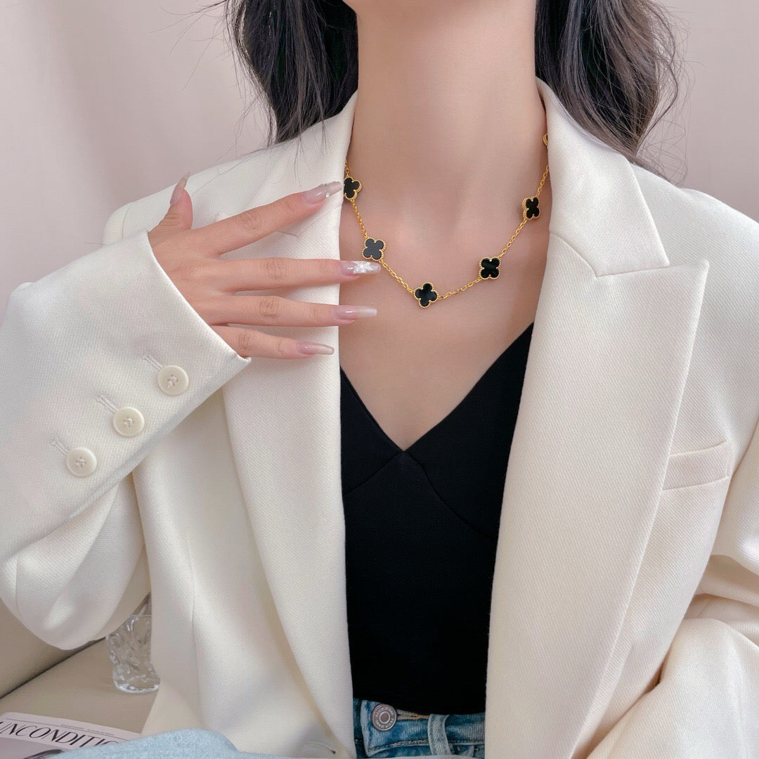 [⭐Glow]CLOVER 10 MOTIFS ONYX NECKLACE