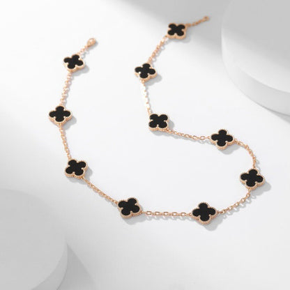 [⭐Glow]CLOVER 10 MOTIFS ONYX NECKLACE