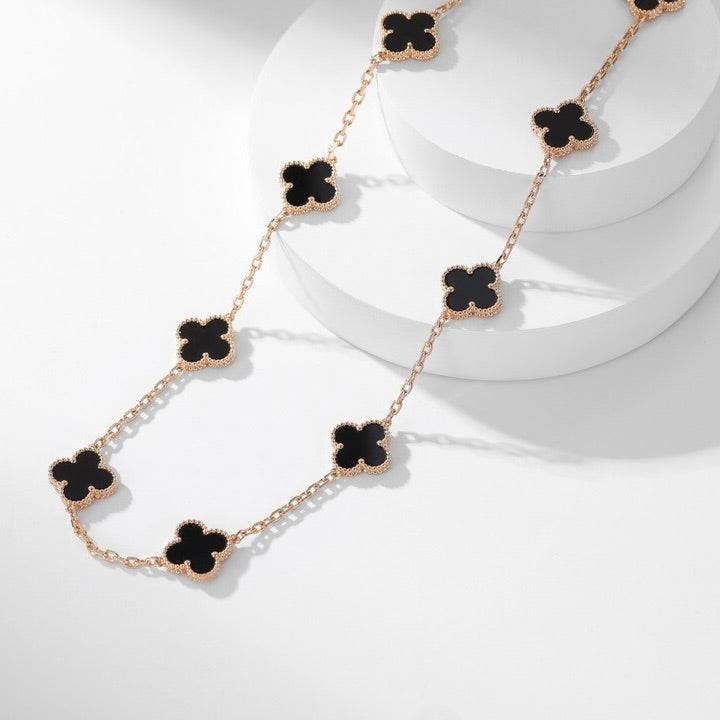 [⭐Glow]CLOVER 10 MOTIFS ONYX NECKLACE