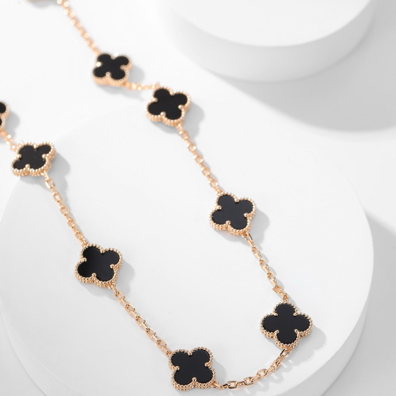 [⭐Glow]CLOVER 10 MOTIFS ONYX NECKLACE