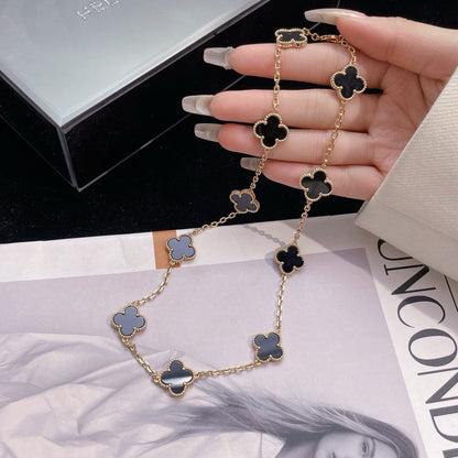 [⭐Glow]CLOVER 10 MOTIFS ONYX NECKLACE