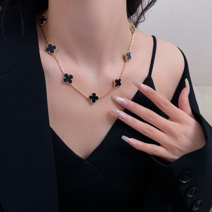 [⭐Glow]CLOVER 10 MOTIFS ONYX NECKLACE