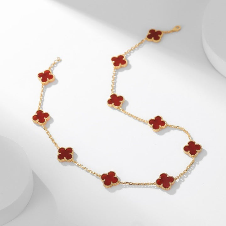[⭐Glow]CLOVER 10 MOTIFS CARNELIAN NECKLACE