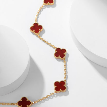 [⭐Glow]CLOVER 10 MOTIFS CARNELIAN NECKLACE