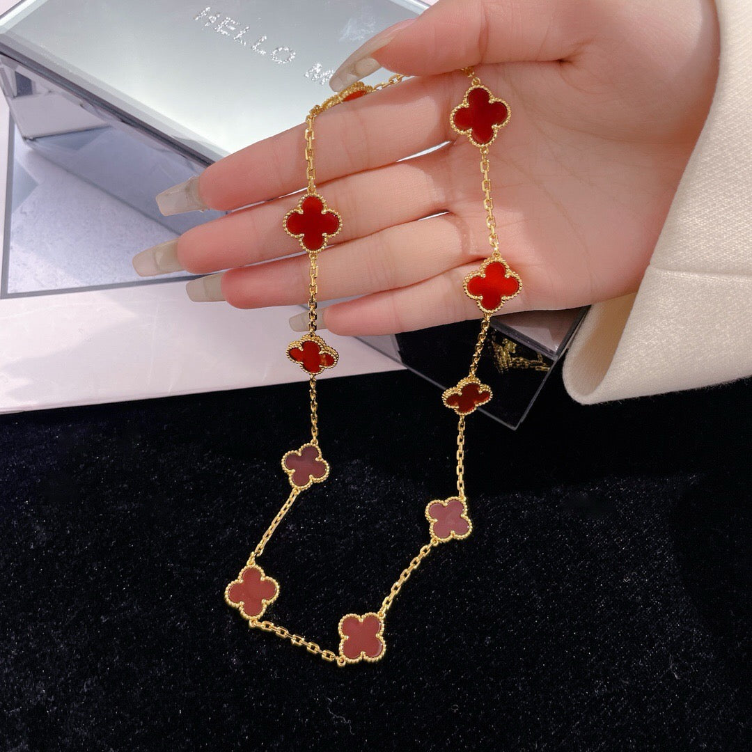 [⭐Glow]CLOVER 10 MOTIFS CARNELIAN NECKLACE