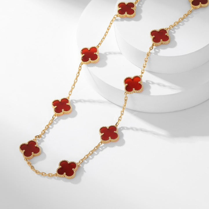[⭐Glow]CLOVER 10 MOTIFS CARNELIAN NECKLACE