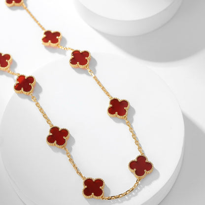 [⭐Glow]CLOVER 10 MOTIFS CARNELIAN NECKLACE