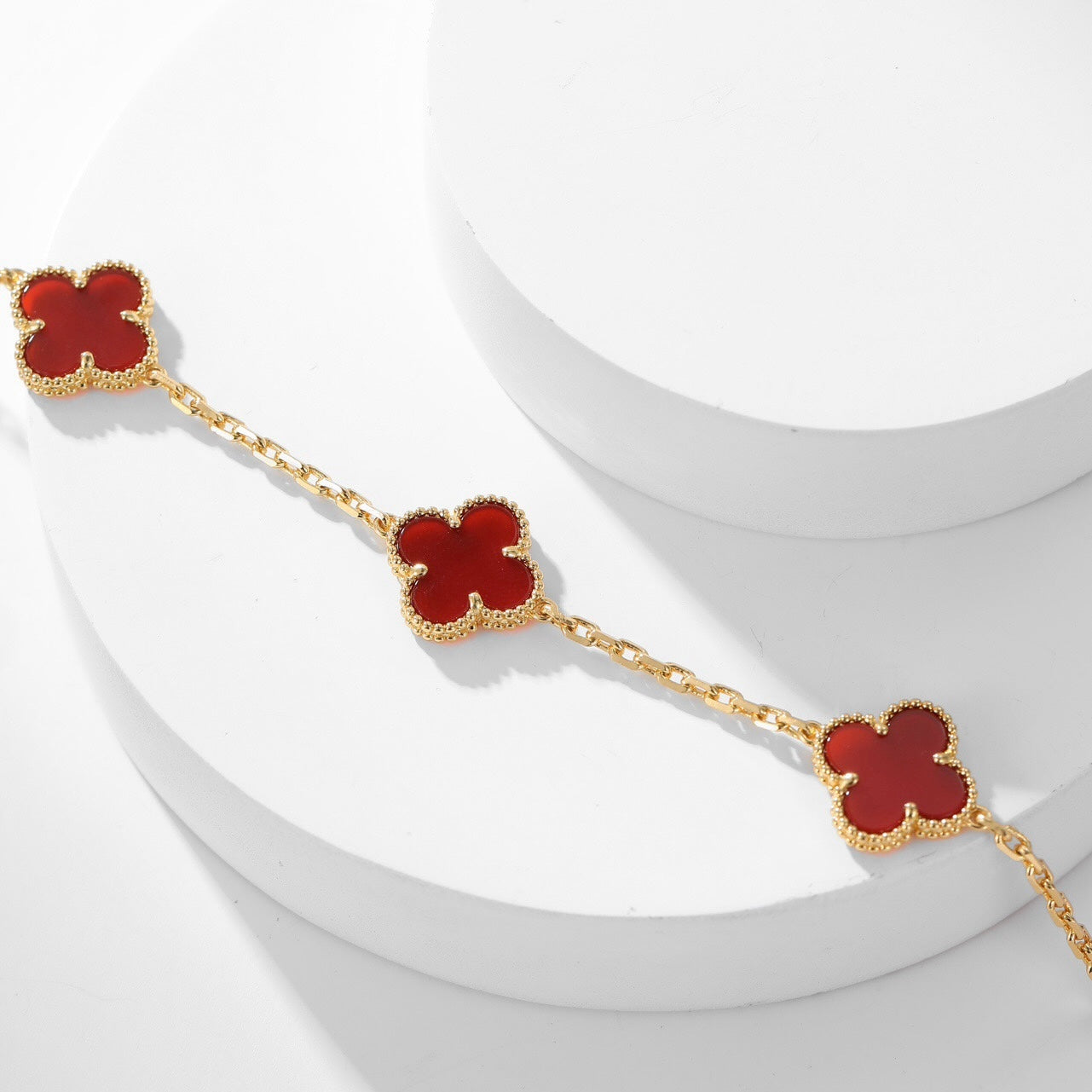 [⭐Glow]CLOVER 10 MOTIFS CARNELIAN NECKLACE