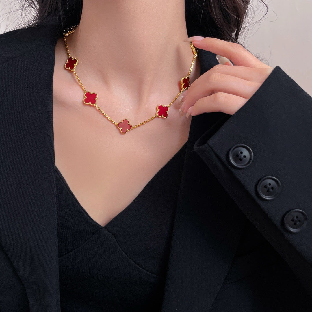 [⭐Glow]CLOVER 10 MOTIFS CARNELIAN NECKLACE