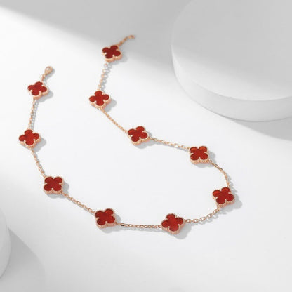 [⭐Glow]CLOVER 10 MOTIFS CARNELIAN NECKLACE