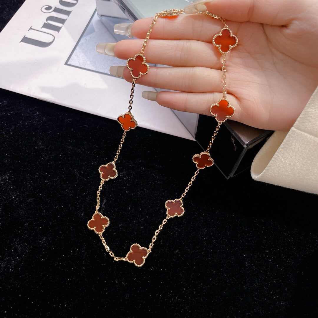 [⭐Glow]CLOVER 10 MOTIFS CARNELIAN NECKLACE