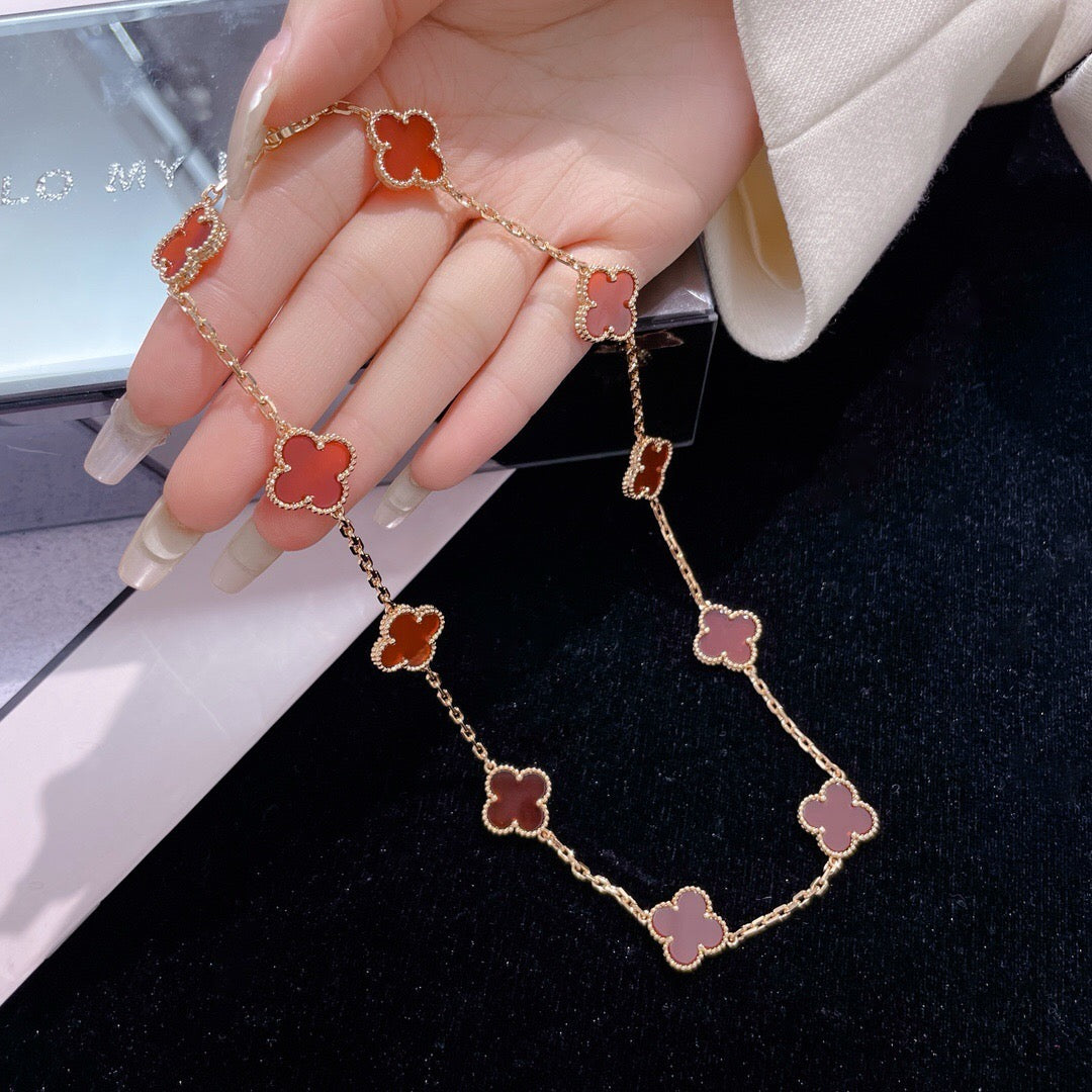 [⭐Glow]CLOVER 10 MOTIFS CARNELIAN NECKLACE