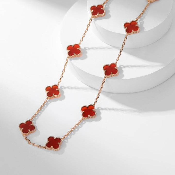 [⭐Glow]CLOVER 10 MOTIFS CARNELIAN NECKLACE
