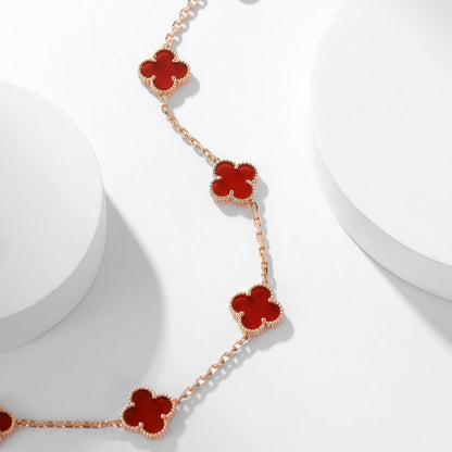 [⭐Glow]CLOVER 10 MOTIFS CARNELIAN NECKLACE