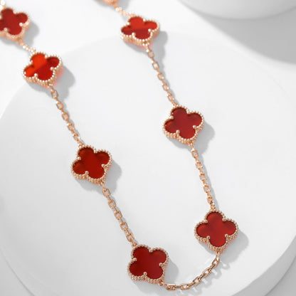 [⭐Glow]CLOVER 10 MOTIFS CARNELIAN NECKLACE