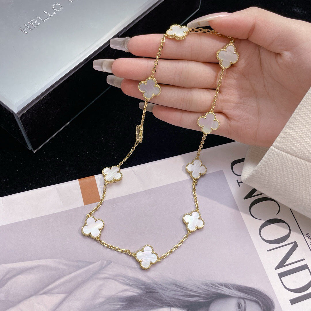 [⭐Glow]CLOVER 10 MOTIFS WHITE MOTHER OF PEARL NECKLACE