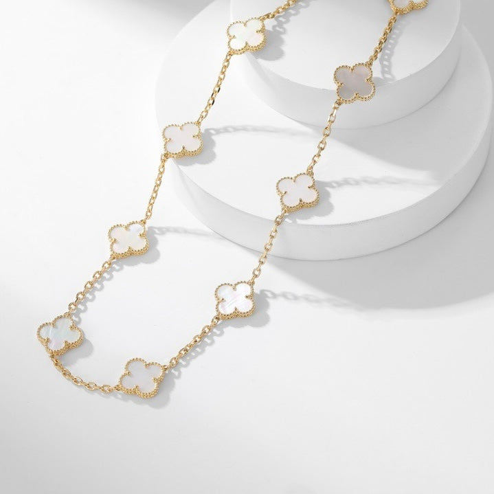 [⭐Glow]CLOVER 10 MOTIFS WHITE MOTHER OF PEARL NECKLACE