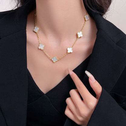 [⭐Glow]CLOVER 10 MOTIFS WHITE MOTHER OF PEARL NECKLACE