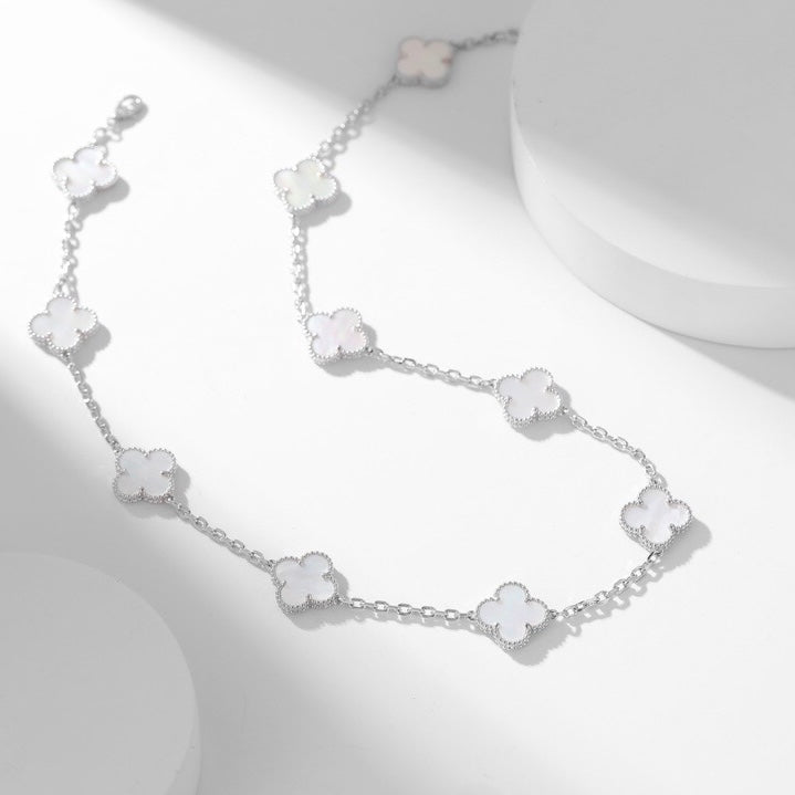 [⭐Glow]CLOVER 10 MOTIFS WHITE MOTHER OF PEARL NECKLACE